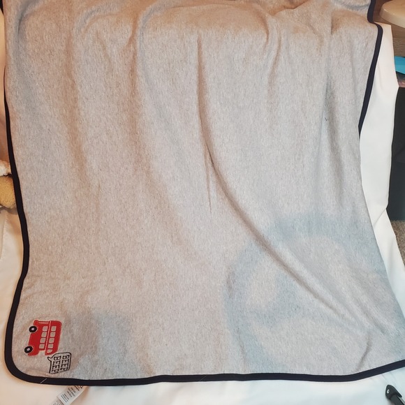 Carters Just One You Double Decker Bus Baby Blanket Beep Red Gray Stripes Cotton - Picture 3 of 5